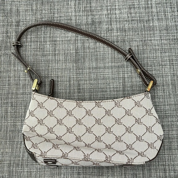 Vintage Y2K Lauren Ralph Lauren Monogram Cotton Canvas Mini Shoulder Bag - Picture 5 of 9